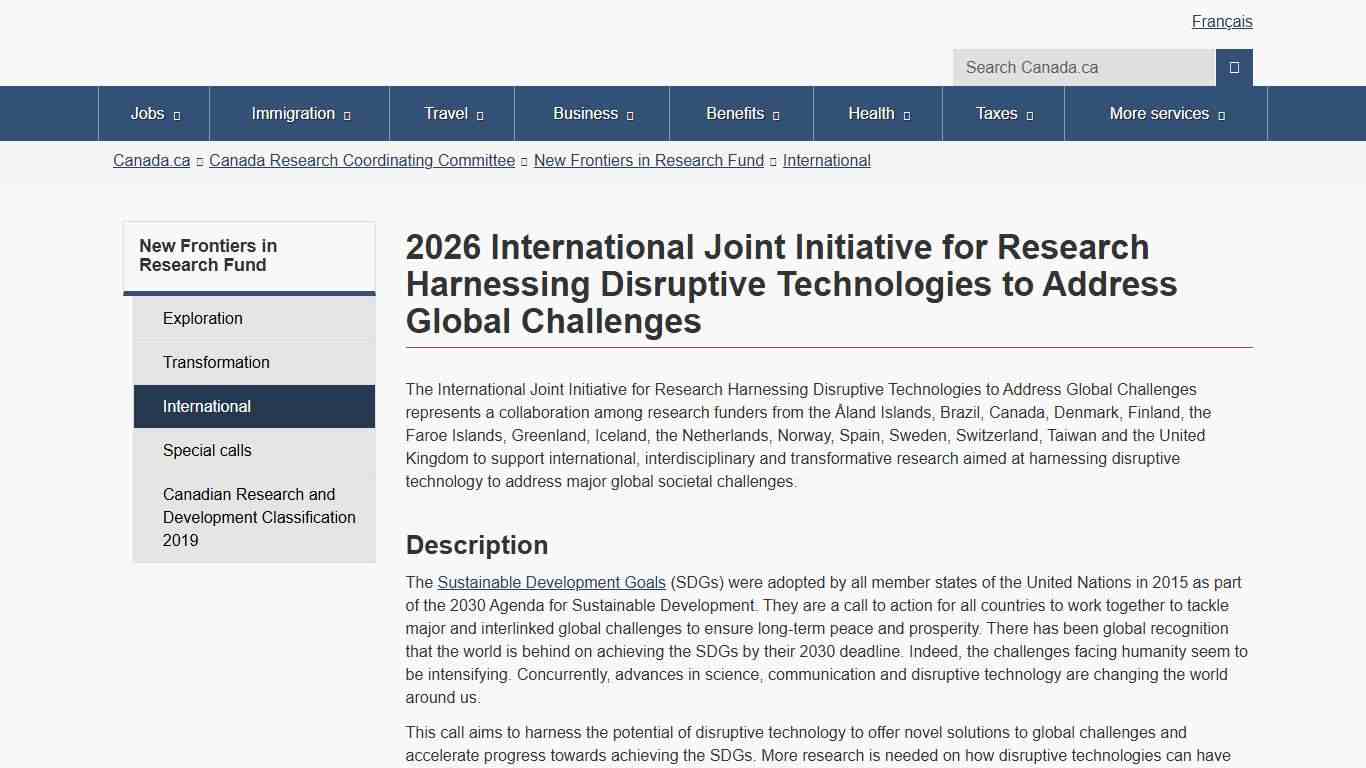 2026 International Joint Initiative for Research Harnessing Disruptive Technologies to Address Global Challenges